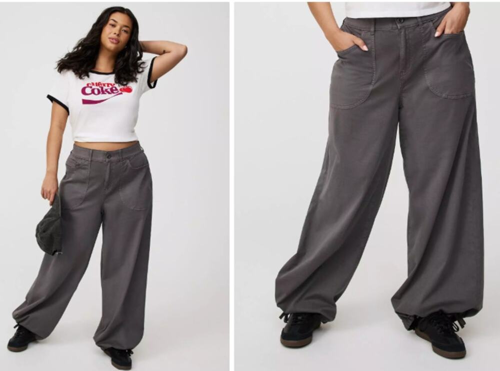 Torrid Plus Size 20 Gray High Rise Slouchy Balloon Pants Wide Leg Stretch 2x 3x